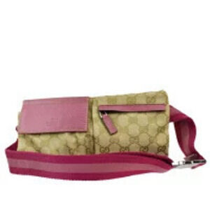 Gucci Sherry waist Pouch Clutch bag GG beige pink canvas leather